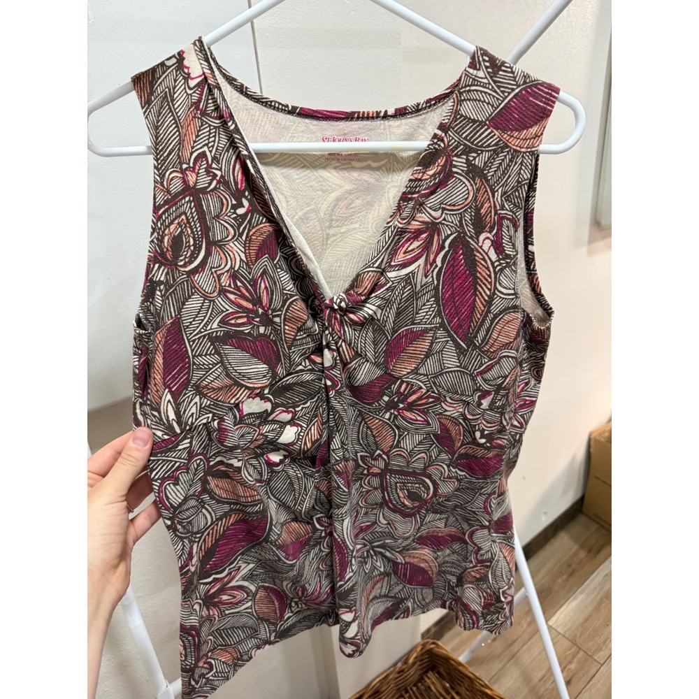 Y2K St Johns Bay Womens Medium Petite Sleeveless V-Neck Twist Floral Paisley Top